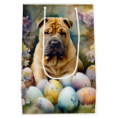 Shar Pei Dog mit Ostereier Urlaub Mittlere Geschenktüte (Rückseite)