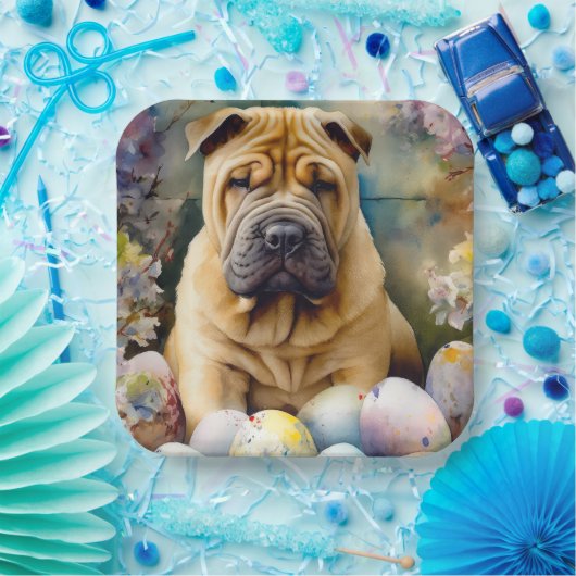 Shar Pei Dog mit Ostereier Urlaub Pappteller (Party)