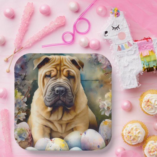 Shar Pei Dog mit Ostereier Urlaub Pappteller (Party)