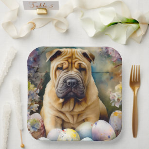 Shar Pei Dog mit Ostereier Urlaub Pappteller
