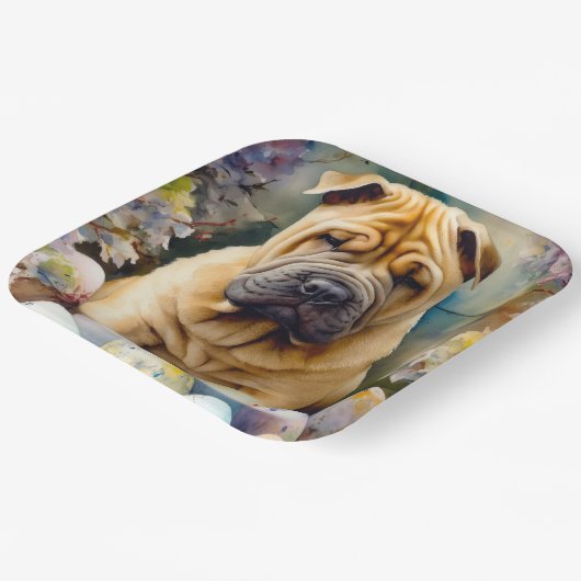 Shar Pei Dog mit Ostereier Urlaub Pappteller (Gewinkelt)