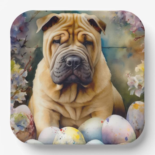 Shar Pei Dog mit Ostereier Urlaub Pappteller (Vorderseite)