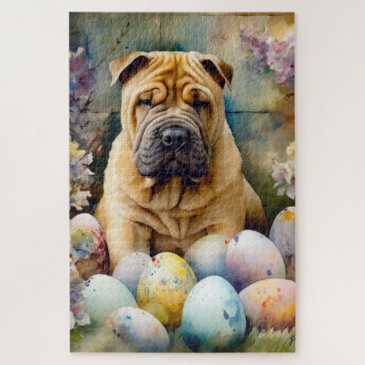 Shar Pei Dog mit Ostereier Urlaub Puzzle (Vertikal)