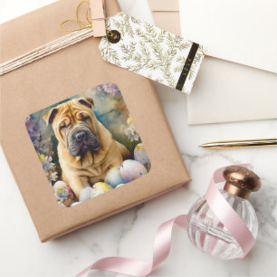 Shar Pei Dog mit Ostereier Urlaub Quadratischer Aufkleber