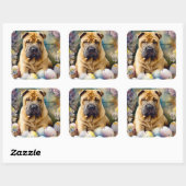 Shar Pei Dog mit Ostereier Urlaub Quadratischer Aufkleber (Blatt)