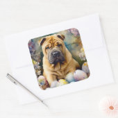 Shar Pei Dog mit Ostereier Urlaub Quadratischer Aufkleber (Umschlag)