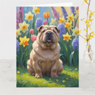 Shar Pei Dog Spring Flowers Malerei Karte