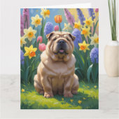 Shar Pei Dog Spring Flowers Malerei Karte (Vorderseite)