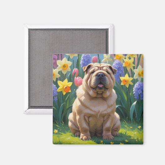 Shar Pei Dog Spring Flowers Malerei Magnet (Vorderseite/Rückseite)