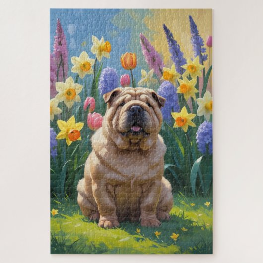 Shar Pei Dog Spring Flowers Malerei Puzzle (Vertikal)