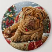 Shar Pei Dog Weihnachtsfest Button (Vorderseite)