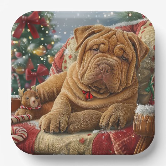 Shar Pei Dog Weihnachtsfest Pappteller (Vorderseite)