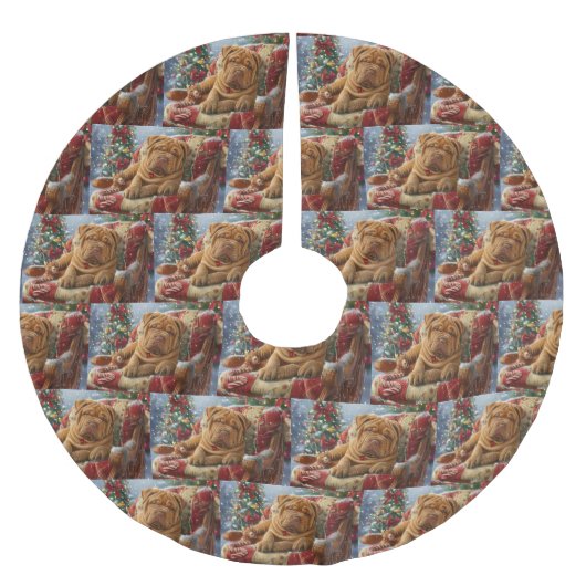 Shar Pei Dog Weihnachtsfest Polyester Weihnachtsbaumdecke (Vorderseite)