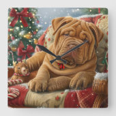 Shar Pei Dog Weihnachtsfest Quadratische Wanduhr (Vorderseite)
