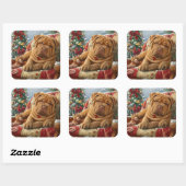 Shar Pei Dog Weihnachtsfest Quadratischer Aufkleber (Blatt)