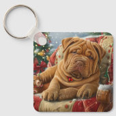 Shar Pei Dog Weihnachtsfest Schlüsselanhänger (Vorderseite)