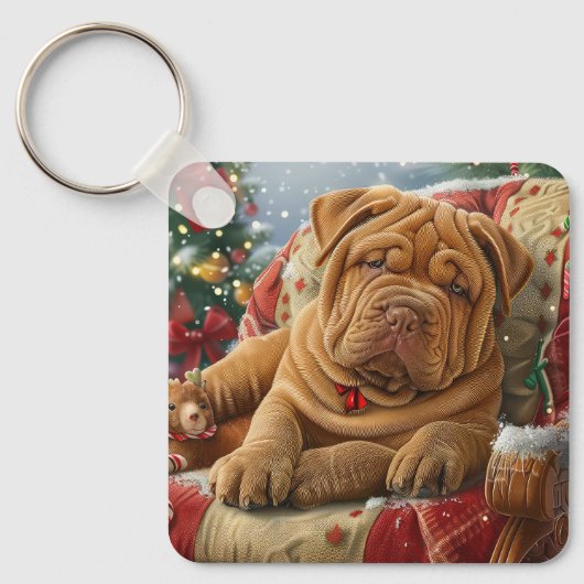 Shar Pei Dog Weihnachtsfest Schlüsselanhänger (Vorderseite)
