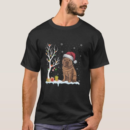 Shar Pei Dog Weihnachtsmannmütze Festival Tree Lig T-Shirt (Vorderseite)