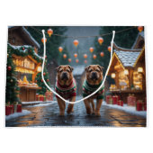 Shar Pei  Dogs Christmas Snow Holiday Große Geschenktüte (Vorderseite)