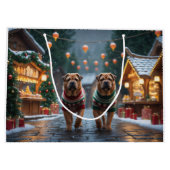 Shar Pei  Dogs Christmas Snow Holiday Große Geschenktüte (Rückseite)