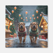 Shar Pei Dogs Christmas Snow Holiday Magnet (Vorne)