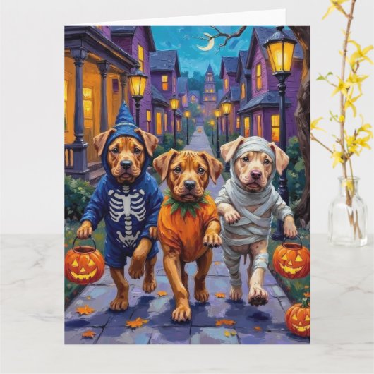 Shar Pei Dogs Trick-or-Treating Halloween Costumes Karte (Gelbe Blume)