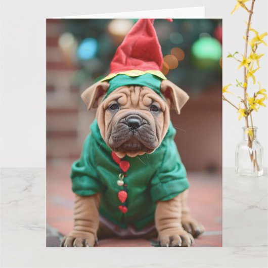 Shar Pei Elf Welppy Christmas Card Karte (Gelbe Blume)