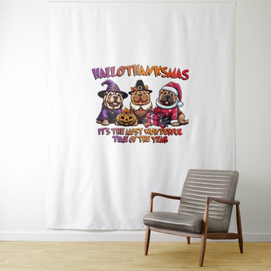 Shar Pei Halloween Erntedank Weihnachtsklassiker Wandteppich (Beispiel)