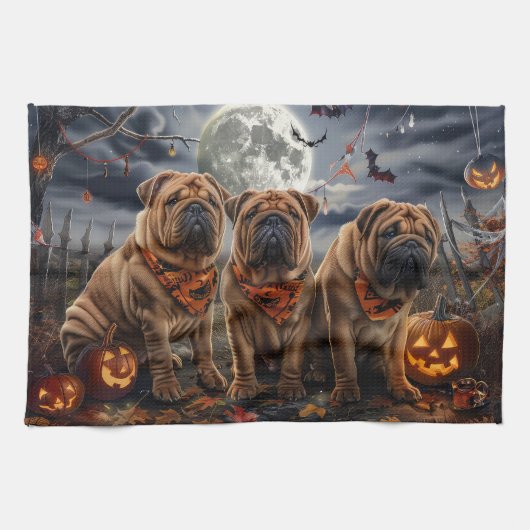 Shar Pei Halloween Gruselig Geschirrtuch (Horizontal)