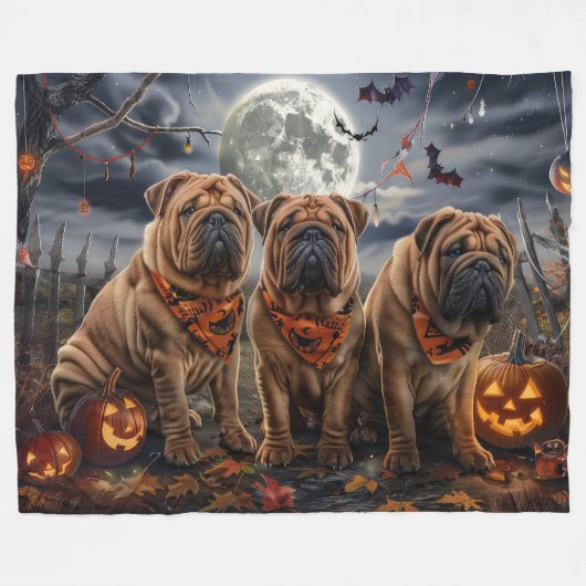 Shar Pei Halloween Spooky Fleecedecke (Vorderseite (Horizontal))