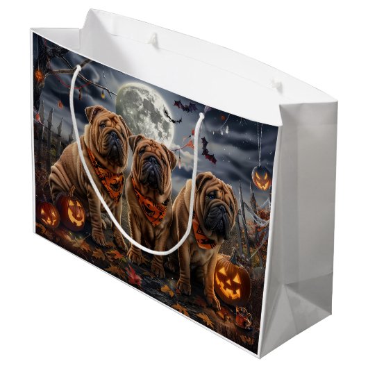 Shar Pei Halloween Spooky Große Geschenktüte (Rückseite Schrägansicht)