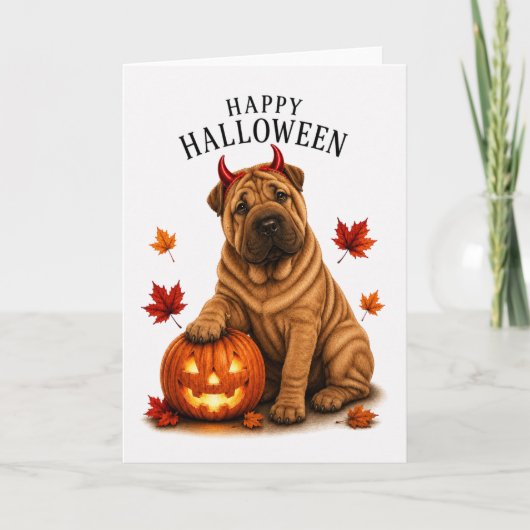 Shar Pei Halloween Teufelshund Karte (Vorderseite)