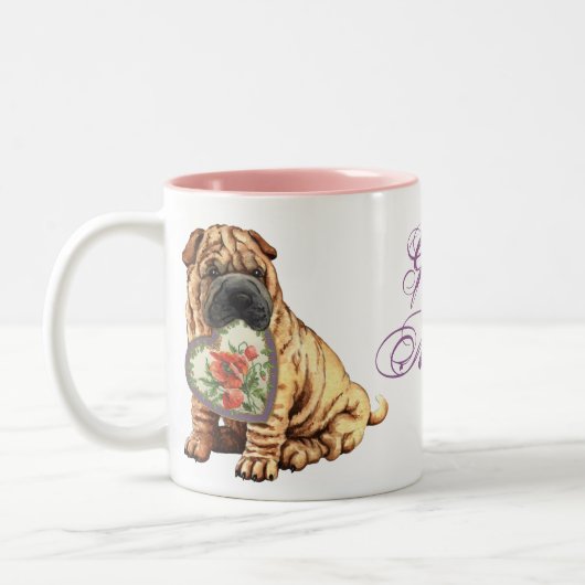 Shar-Pei-Herz-Mama Zweifarbige Tasse (Links)