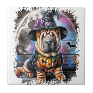 Shar Pei Hund Halloween Quadrat Fliese
