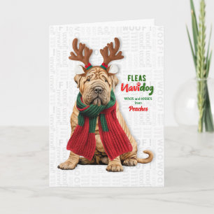 Shar Pei Hund Lustiger Floh Navidog mit Namen Feiertagskarte