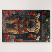 Shar Pei Hund mit Weihnachtsgeschenken Feuerplatz Puzzle (Horizontal)