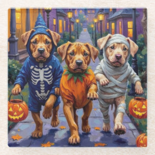 Shar Pei Hunde beim Trick-or-Treat an Halloween-Ko Glasuntersetzer