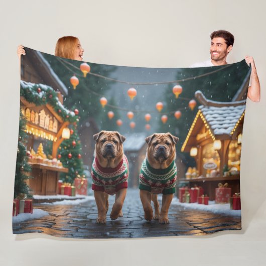 Shar Pei Hunde Weihnachten Schnee Feiertag Fleecedecke (Beispiel)