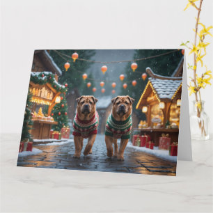 Shar Pei Hunde Weihnachtsschneeferien Karte