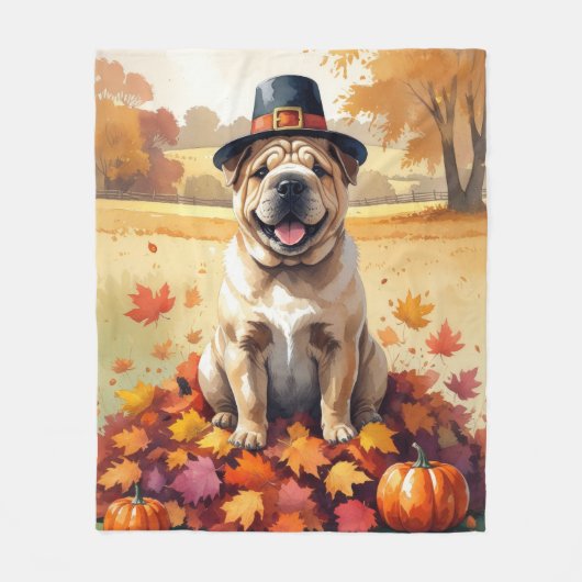 Shar Pei im Herbst hinterlässt Erntedank Kunst Fleecedecke (Vorderseite)