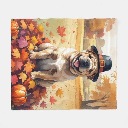 Shar Pei im Herbst hinterlässt Erntedank Kunst Fleecedecke (Vorderseite (Horizontal))