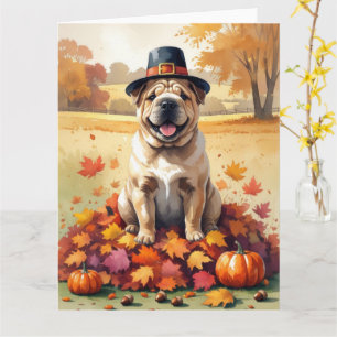Shar Pei im Herbst hinterlässt Erntedank Kunst Karte