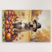 Shar Pei im Herbst hinterlässt Erntedank Kunst Puzzle (Horizontal)