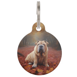 Shar Pei im Herbst inspiriert durch fallende Blätt Haustiermarke
