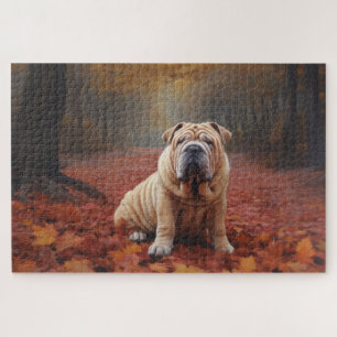 Shar Pei im Herbst inspiriert durch fallende Blätt Puzzle