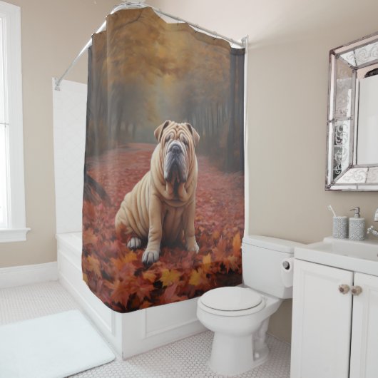 Shar Pei im Herbst Leaves Fall Inspiriert Duschvorhang (Beispiel)