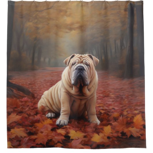 Shar Pei im Herbst Leaves Fall Inspiriert Duschvorhang (Vorderseite)
