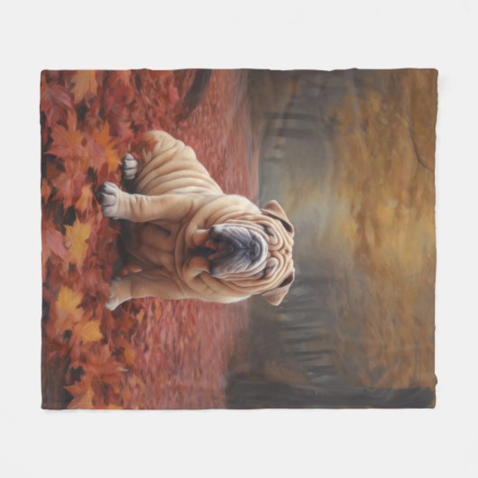 Shar Pei im Herbst Leaves Fall Inspiriert Fleecedecke (Vorderseite (Horizontal))
