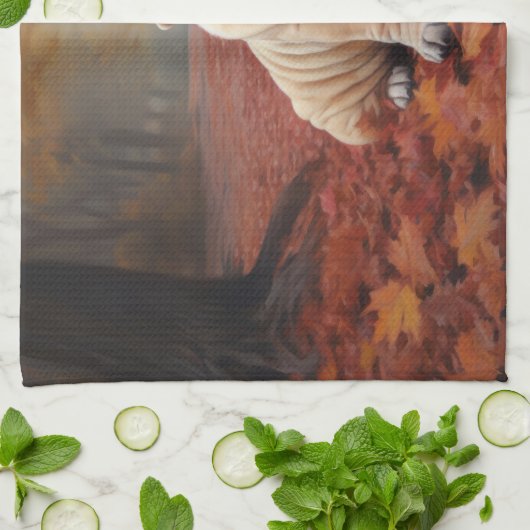 Shar Pei im Herbst Leaves Fall Inspiriert Geschirrtuch (Gefaltet)