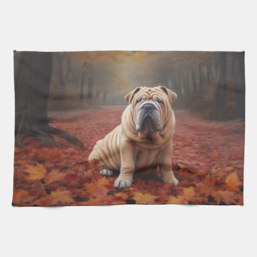 Shar Pei im Herbst Leaves Fall Inspiriert Geschirrtuch (Horizontal)